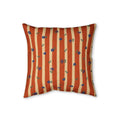 Striped Floral Faux Linen Pillow — Rust Orange Decorative Throw Cushion