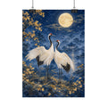 Cranes Under Full Moon Poster — Japanese-Inspired Moonlit Wall Art