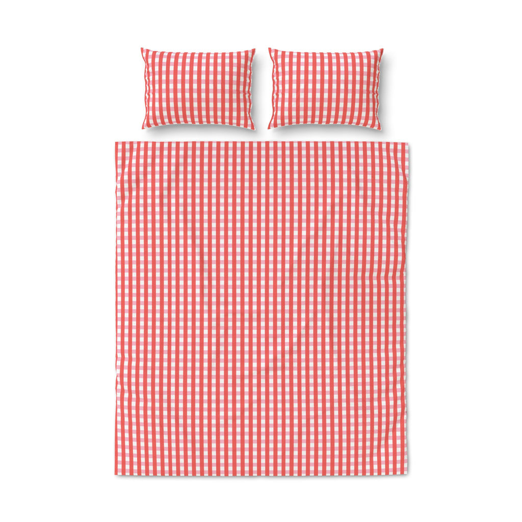 Red Gingham Quilt Cover Set - 3-Piece Checkered Duvet & Pillowcase Bedding
